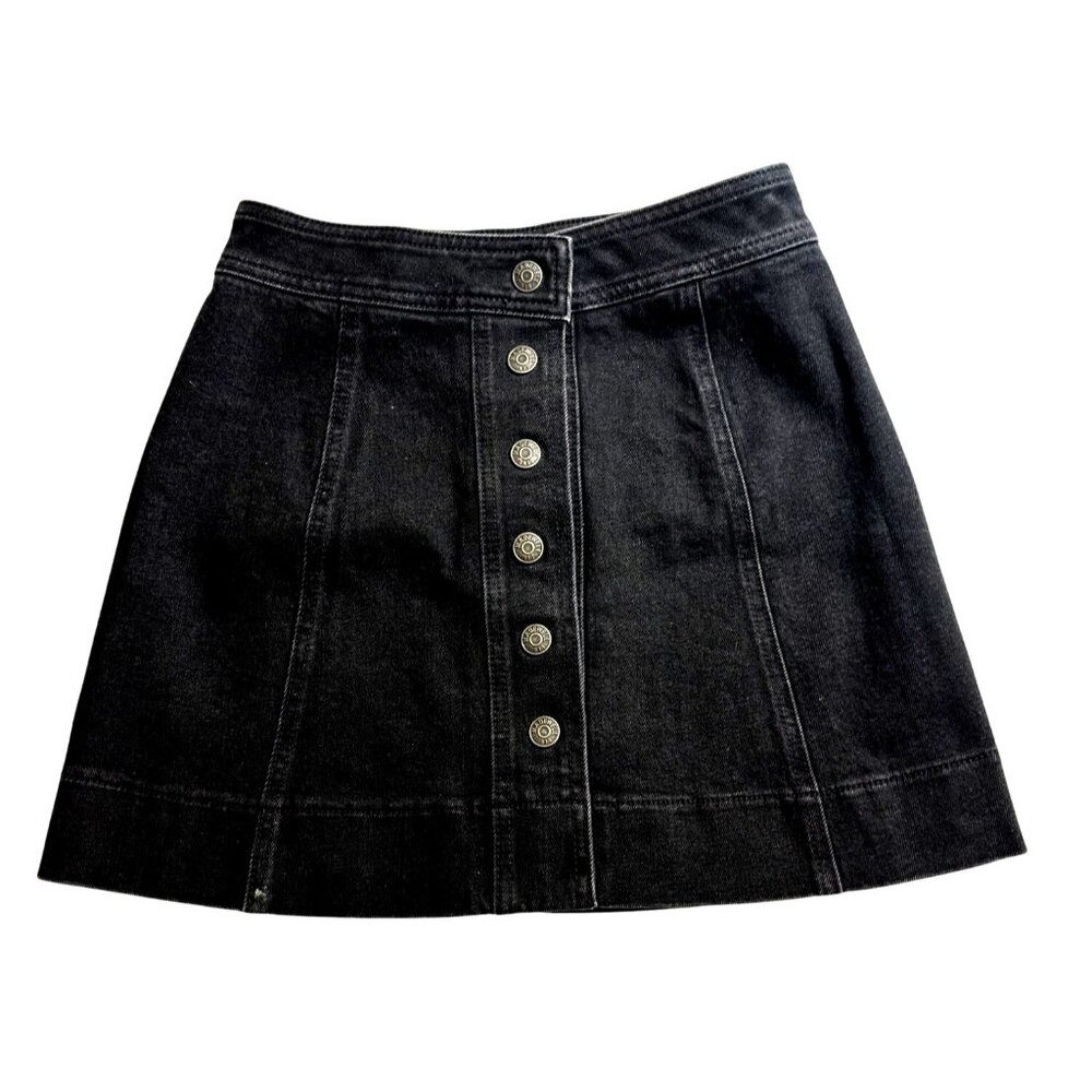 Madewell Metropolis Snap Front Mini Skirt Sz 00 Rawley Black Denim Retro 70 Vibe